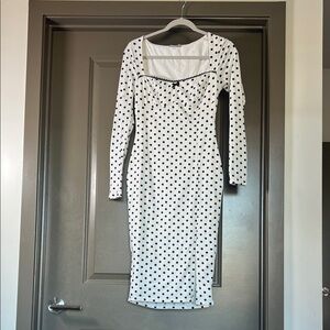 Fashion Nova Black and White Polka Dot Long Sleeve Dress
